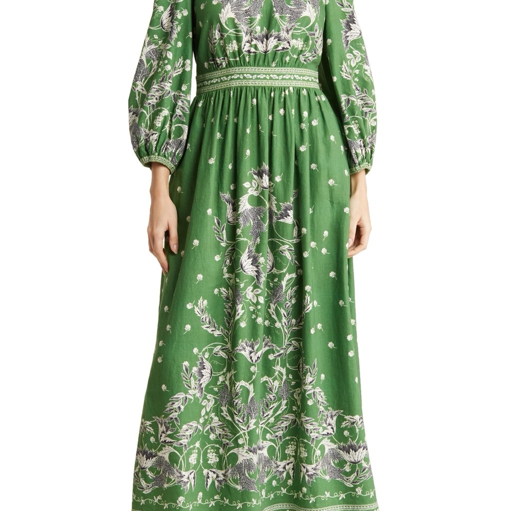 Max Studio Green Floral Long Sleeve Maxi Dress Modest